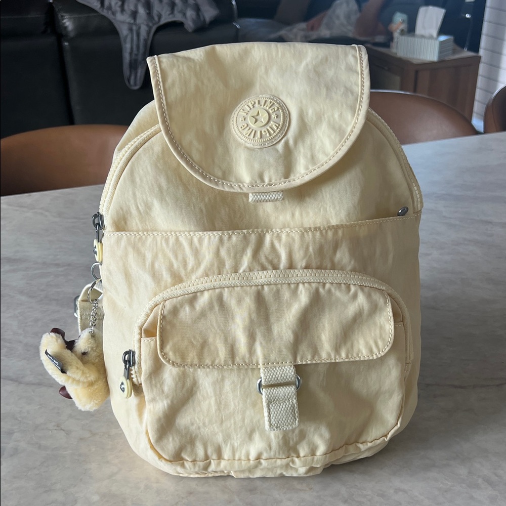 Kipling Cream Backpack With Monkey Keychain - image 2